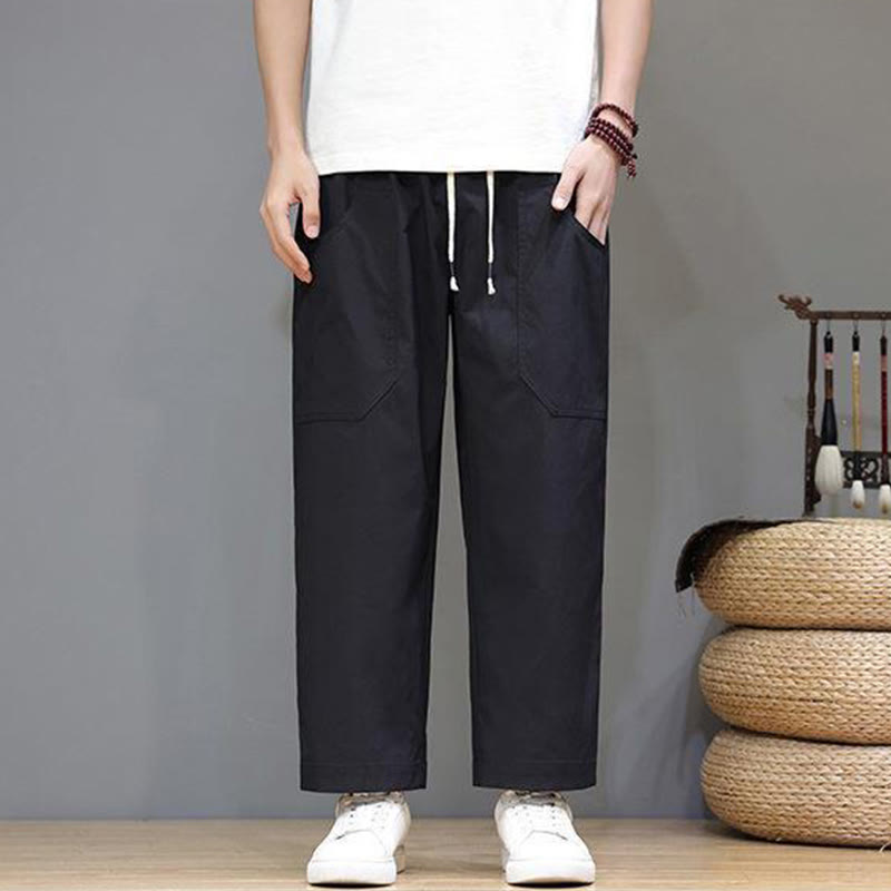 Pantalon d'été pour homme Buddha Stones, couleur unie, coupe droite, longueur cheville, cordon de serrage, avec poches - image 17