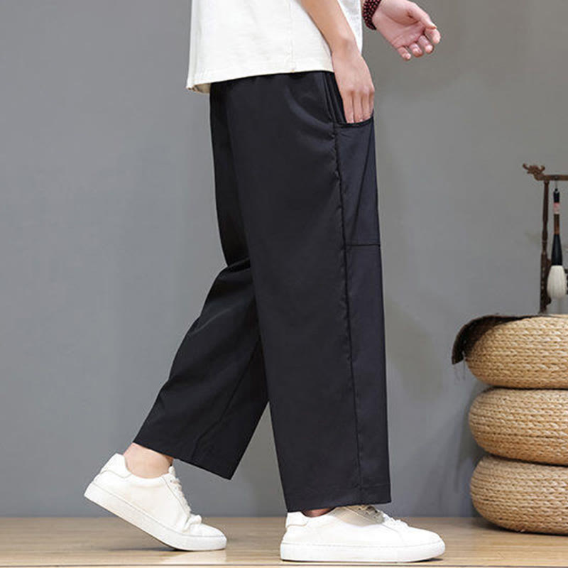 Pantalon d'été pour homme, couleur unie, cordon de serrage, jambes droites, longueur 7-8, avec poches , Buddha Stones - image 18