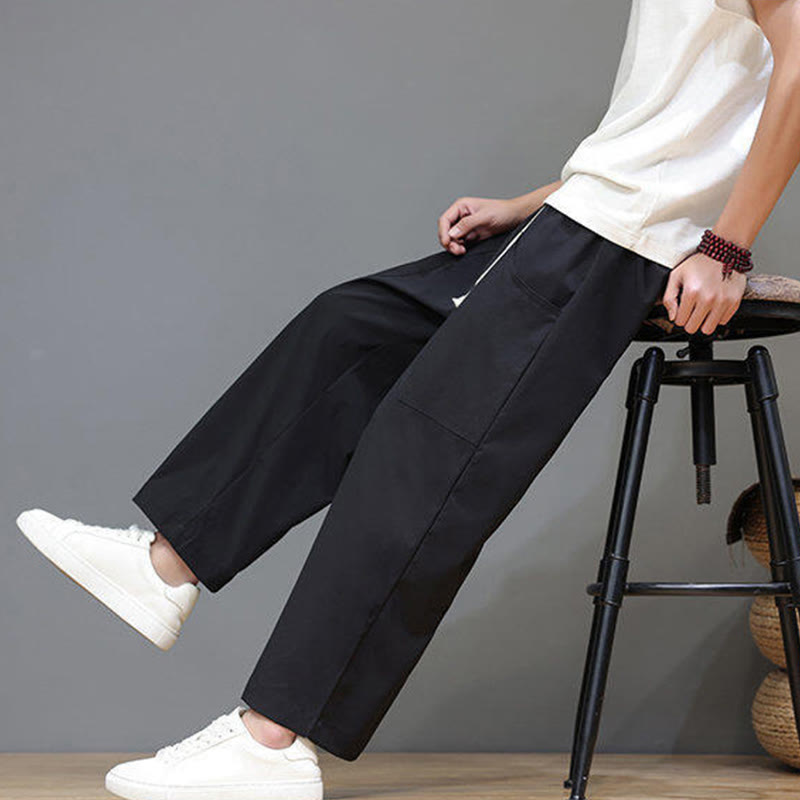 Pantalon d'été pour homme Buddha Stones, couleur unie, coupe droite, longueur cheville, cordon de serrage, avec poches - image 23