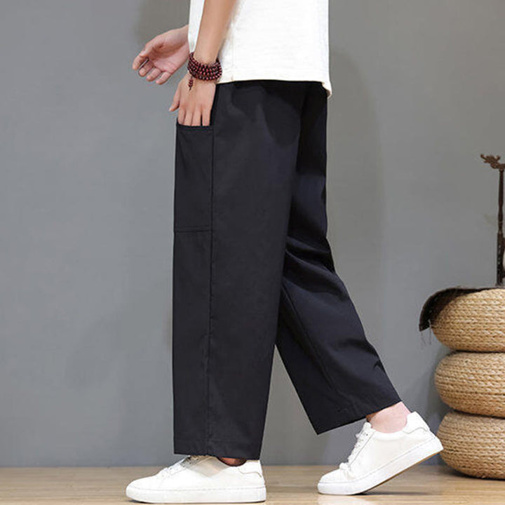 Pantalon d'été pour homme, couleur unie, cordon de serrage, jambes droites, longueur 7-8, avec poches , Buddha Stones - image 19