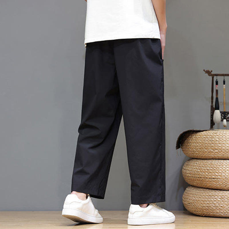 Pantalon d'été pour homme, couleur unie, cordon de serrage, jambes droites, longueur 7-8, avec poches , Buddha Stones - image 20