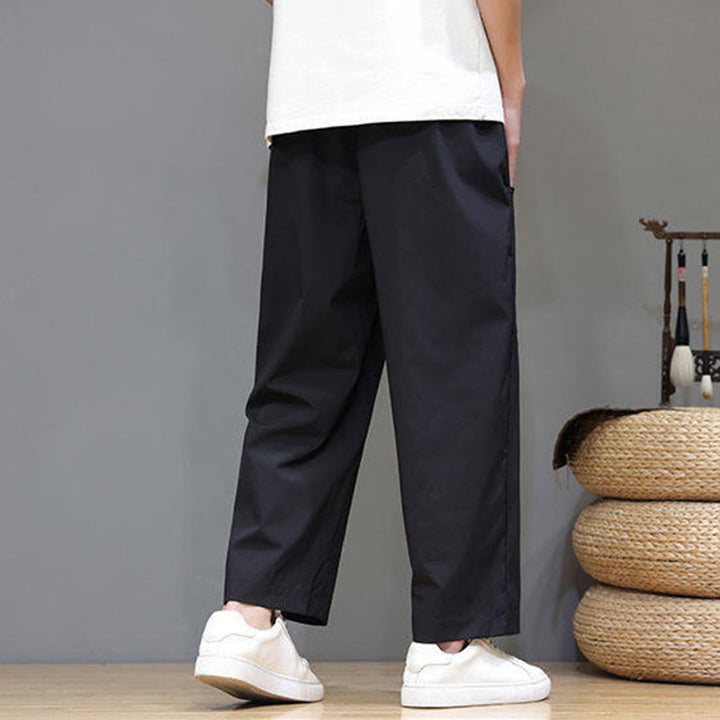 Pantalon d'été pour homme, couleur unie, cordon de serrage, jambes droites, longueur 7-8, avec poches , Buddha Stones - image 20