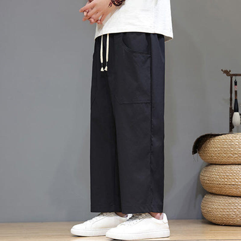 Pantalon d'été pour homme, couleur unie, cordon de serrage, jambes droites, longueur 7-8, avec poches , Buddha Stones - image 22