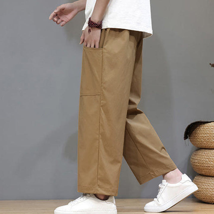 Pantalon d'été pour homme, couleur unie, cordon de serrage, jambes droites, longueur 7-8, avec poches , Buddha Stones - image 28