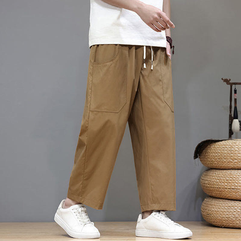 Pantalon d'été pour homme, couleur unie, cordon de serrage, jambes droites, longueur 7-8, avec poches , Buddha Stones - image 30