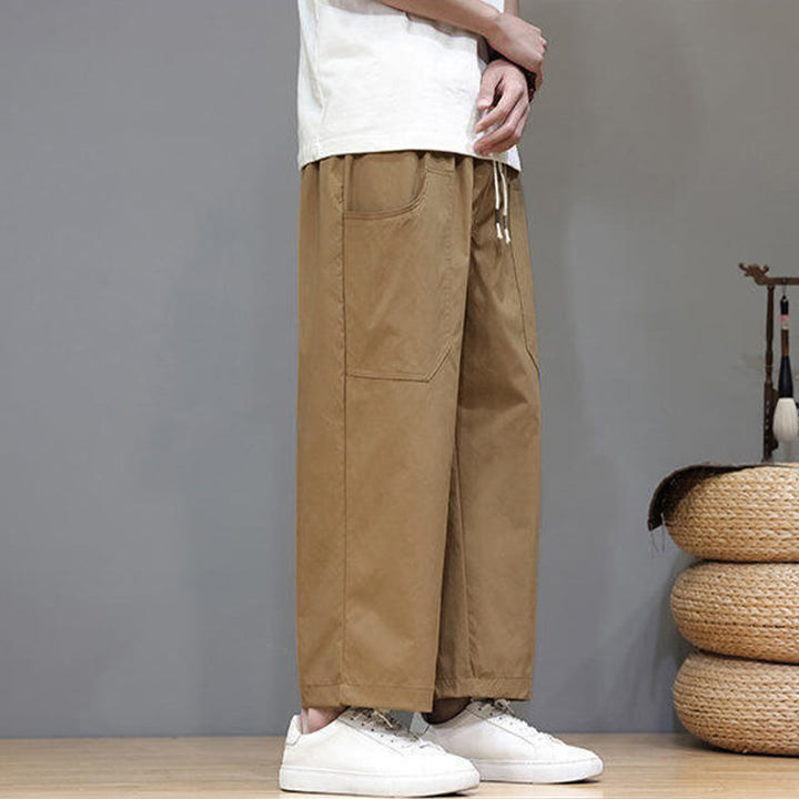 Pantalon d'été pour homme, couleur unie, cordon de serrage, jambes droites, longueur 7-8, avec poches , Buddha Stones - image 29