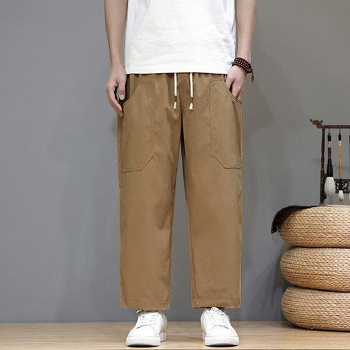 Pantalon d'été pour homme, couleur unie, cordon de serrage, jambes droites, longueur 7-8, avec poches , Buddha Stones - image 25