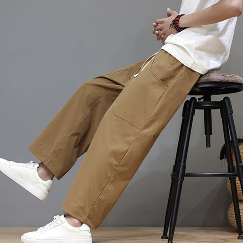 Pantalon d'été pour homme, couleur unie, cordon de serrage, jambes droites, longueur 7-8, avec poches , Buddha Stones - image 31