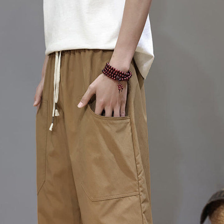 Pantalon d'été pour homme Buddha Stones, couleur unie, coupe droite, longueur cheville, cordon de serrage, avec poches - image 33