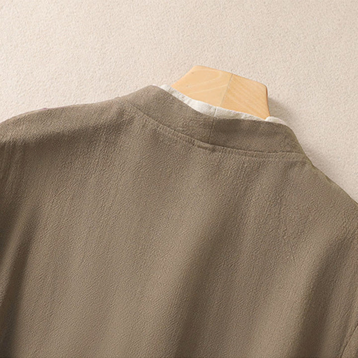 Chemise en coton et lin à manches trois-quarts pour femme, style rétro à lacets et boutons grenouille, avec motif Buddha Stones - image 17