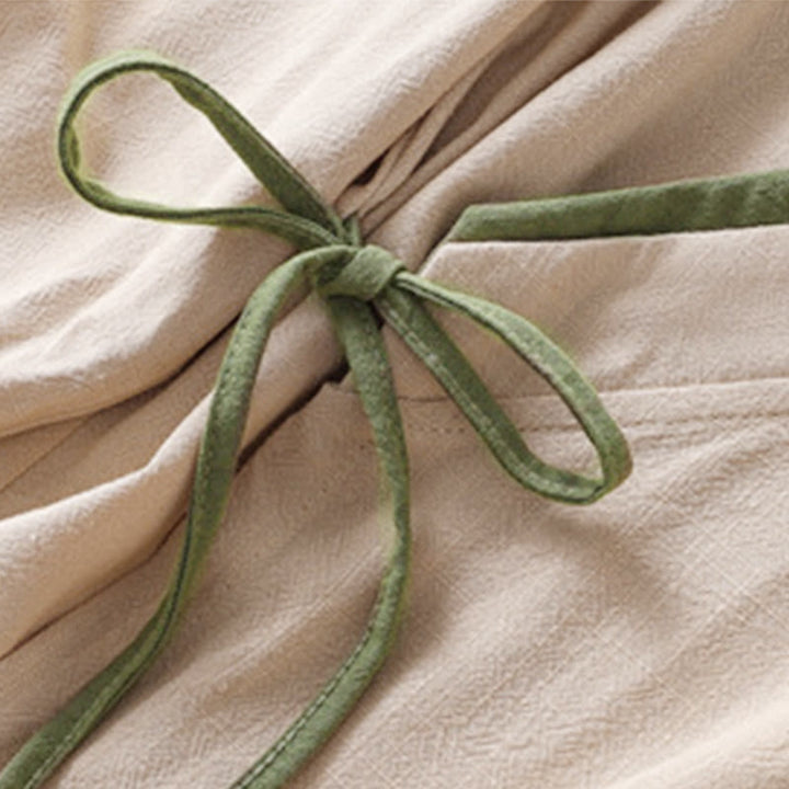 Chemise en coton et lin à manches trois-quarts pour femme, style rétro à lacets et boutons grenouille, avec motif Buddha Stones - image 6