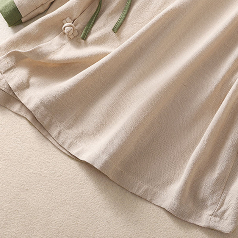 Chemise en coton et lin à manches trois-quarts pour femme, style rétro à lacets et boutons grenouille, avec motif Buddha Stones - image 12