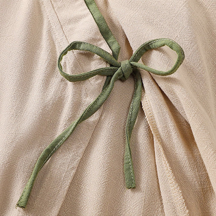 Chemise en coton et lin à manches trois-quarts pour femme, style rétro à lacets et boutons grenouille, avec motif Buddha Stones - image 8