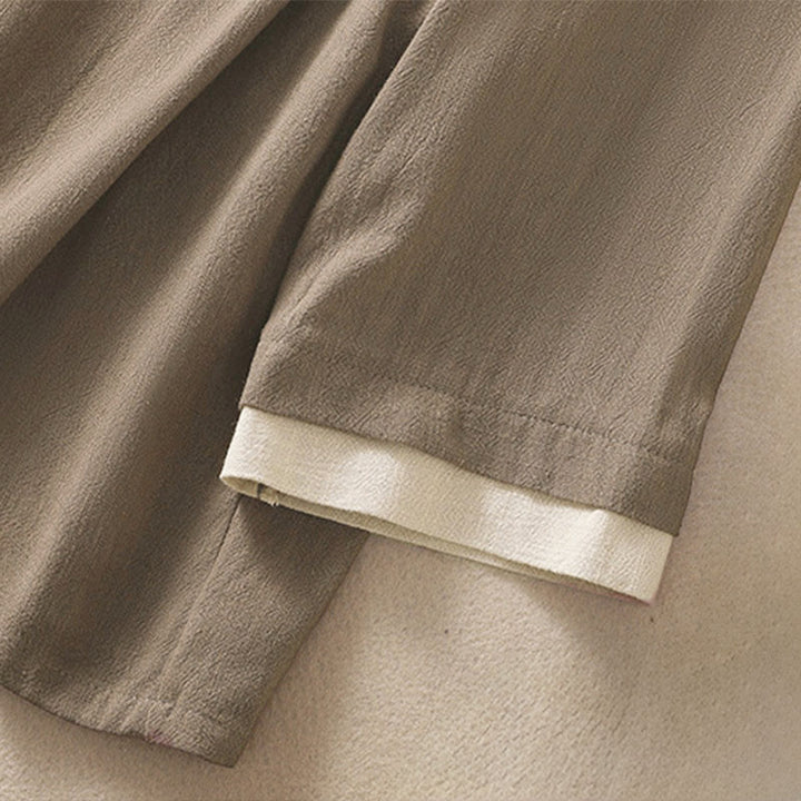 Chemise en coton et lin à manches trois-quarts pour femme, style rétro à lacets et boutons grenouille, avec motif Buddha Stones - image 22