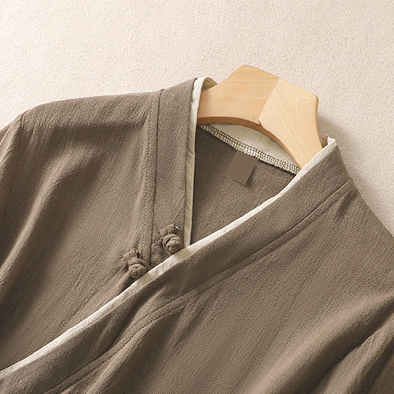 Chemise en coton et lin à manches trois-quarts pour femme, style rétro à lacets et boutons grenouille, avec motif Buddha Stones - image 16