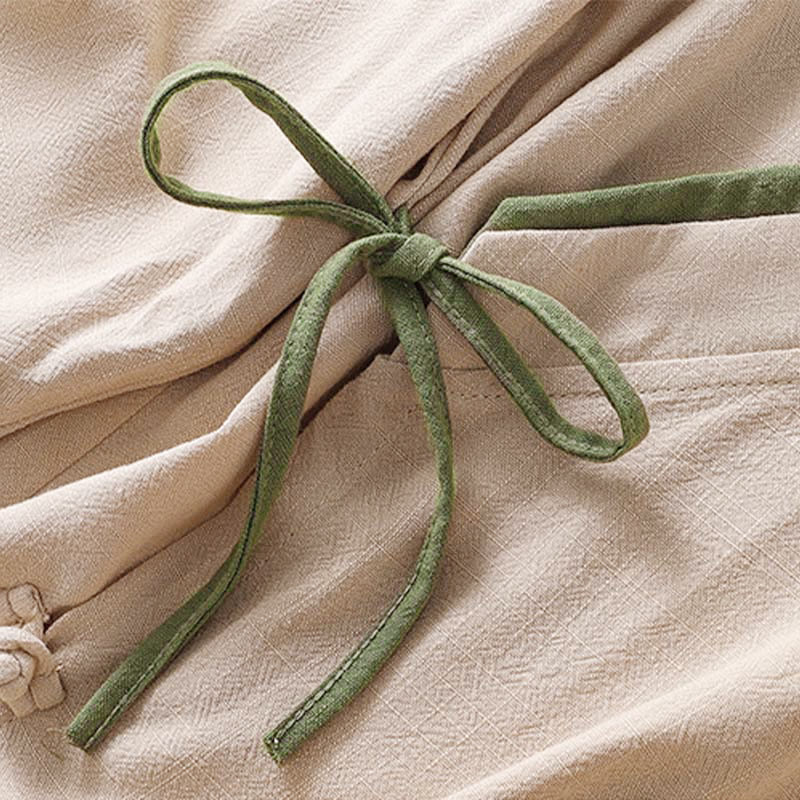 Chemise en coton et lin à manches trois-quarts pour femme, style rétro à lacets et boutons grenouille, avec motif Buddha Stones - image 7