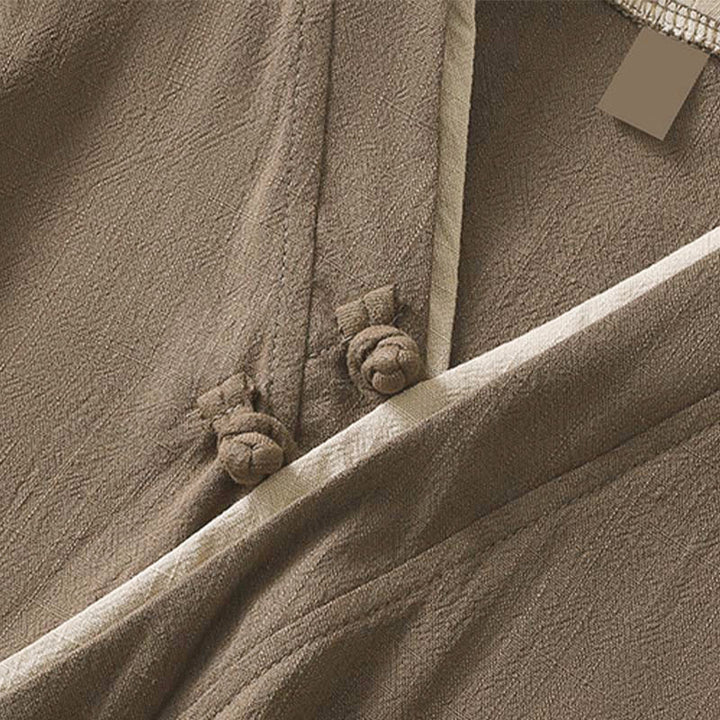 Chemise en coton et lin à manches trois-quarts pour femme, style rétro à lacets et boutons grenouille, avec motif Buddha Stones - image 18