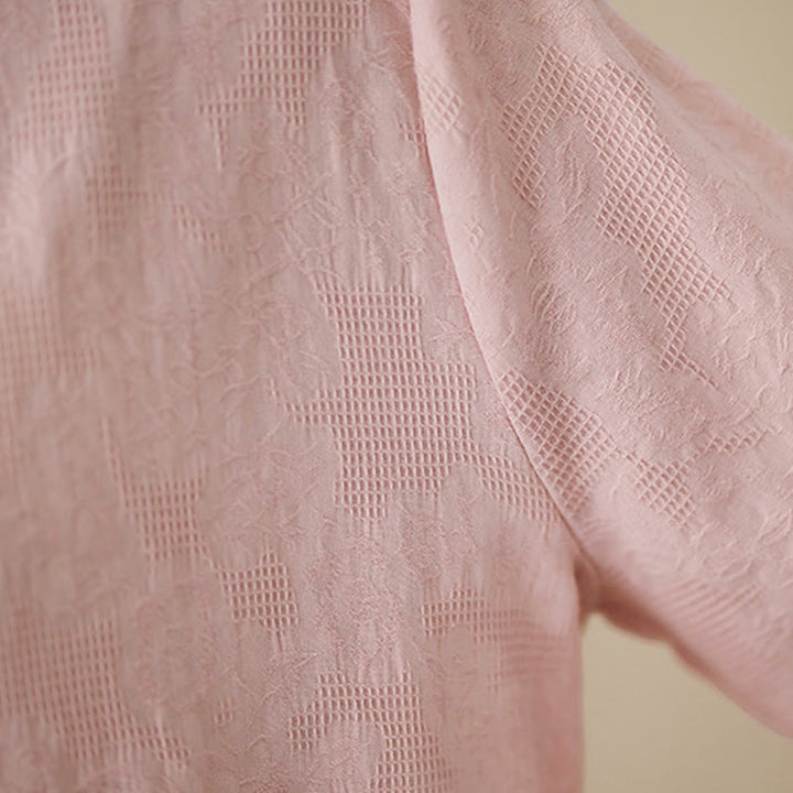 Chemise à manches longues en coton pour femme, à revers, ornée de boutons et de broderies florales unies , Buddha Stones et motif floral printanier. - image 20