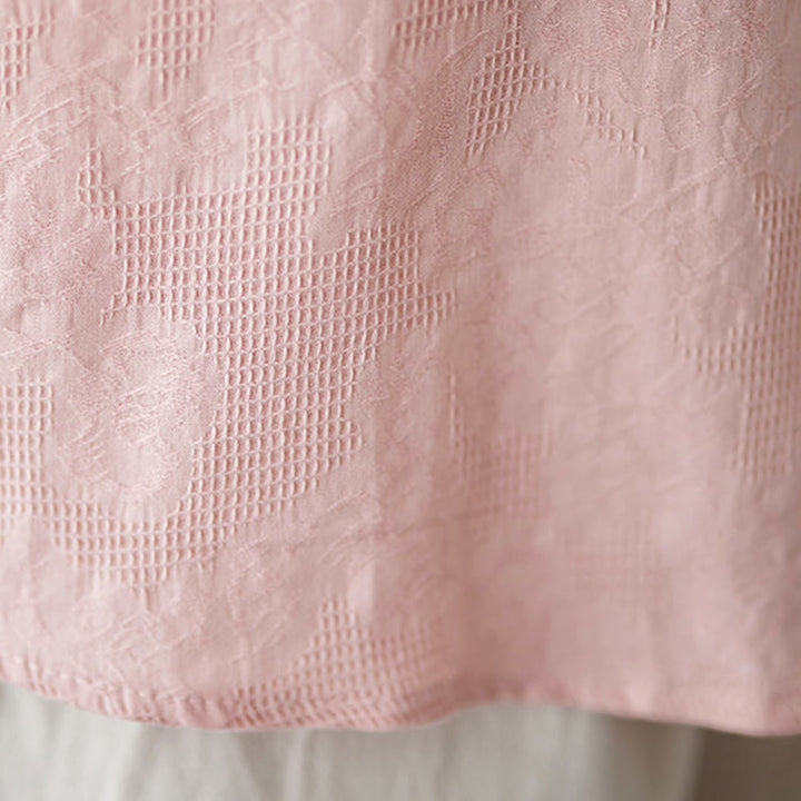 Chemise à manches longues en coton pour femme, à revers, ornée de boutons et de broderies florales unies , Buddha Stones et motif floral printanier. - image 21