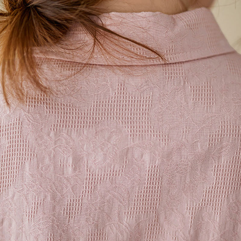 Chemise à manches longues en coton pour femme, à revers, ornée de boutons et de broderies florales unies , Buddha Stones et motif floral printanier. - image 16