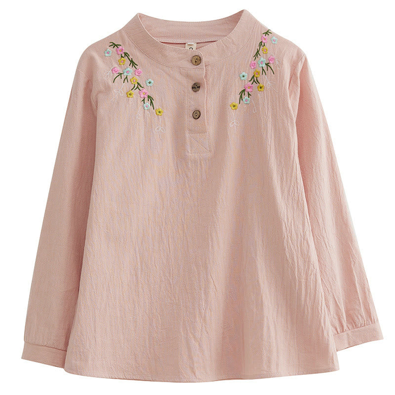Chemise en coton à manches longues et col montant, motif floral brodé, pour femme, Buddha Stones - image 4