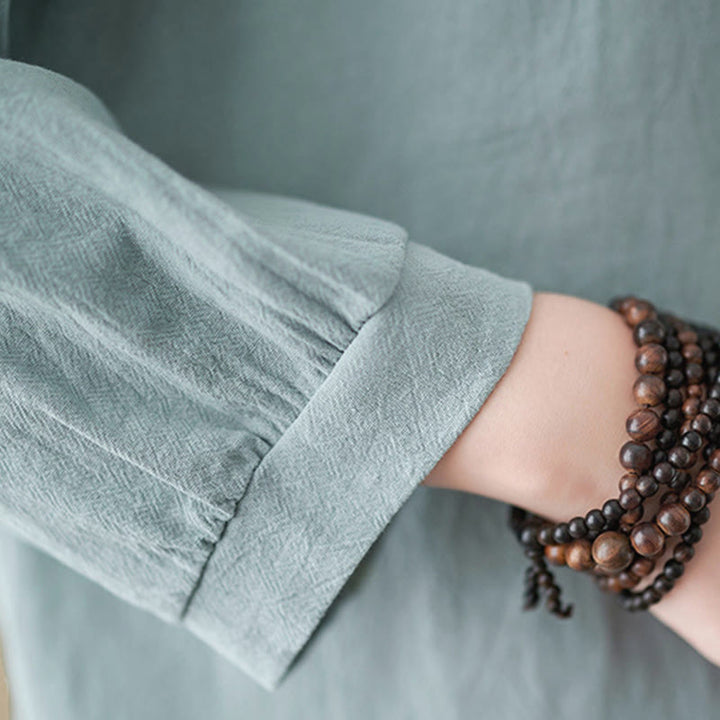 Chemise en coton à manches longues et col montant, ornée de broderies florales, pour femme, de la marque Buddha Stones. - image 14