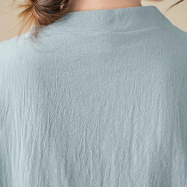 Chemise en coton à manches longues et col montant, ornée de broderies florales, pour femme, de la marque Buddha Stones. - image 12