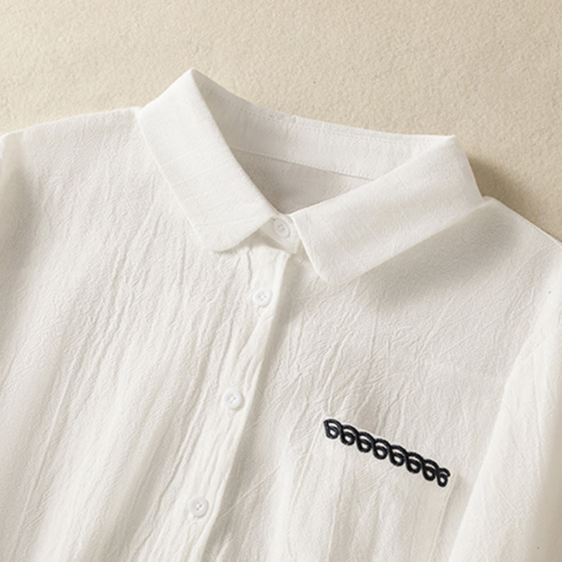 Chemise à manches longues en coton avec poche, style rétro printanier uni, ornée de broderies simples et de Buddha Stones - image 10