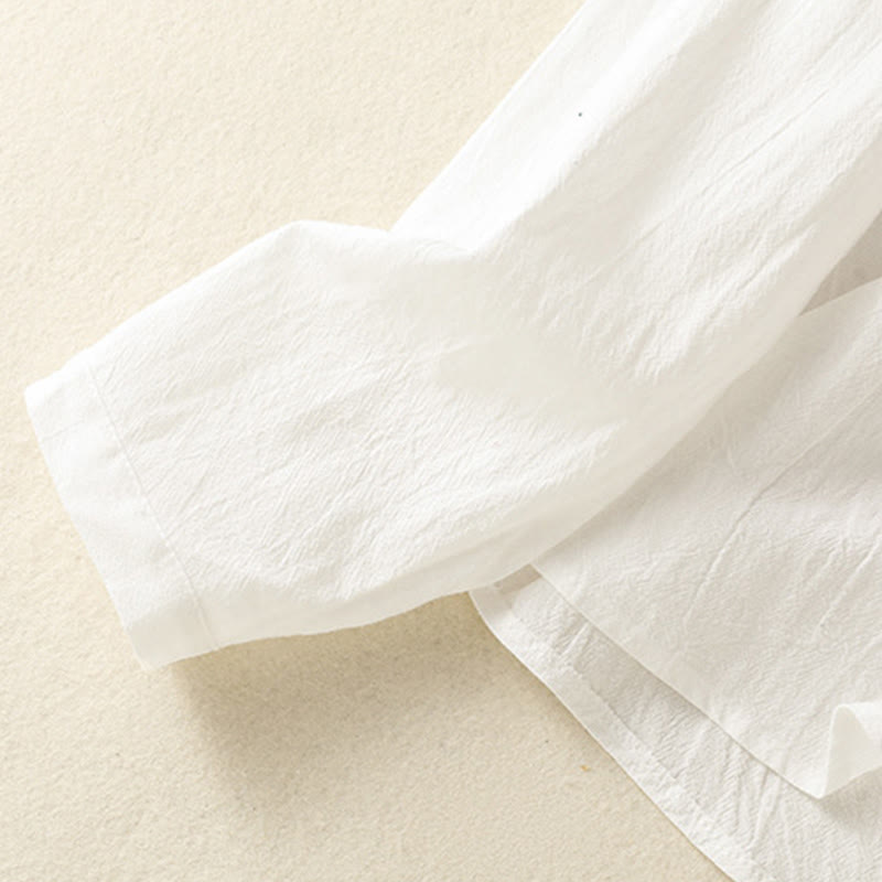 Chemise à manches longues en coton avec poche, style rétro printanier uni, ornée de broderies simples et de Buddha Stones - image 14