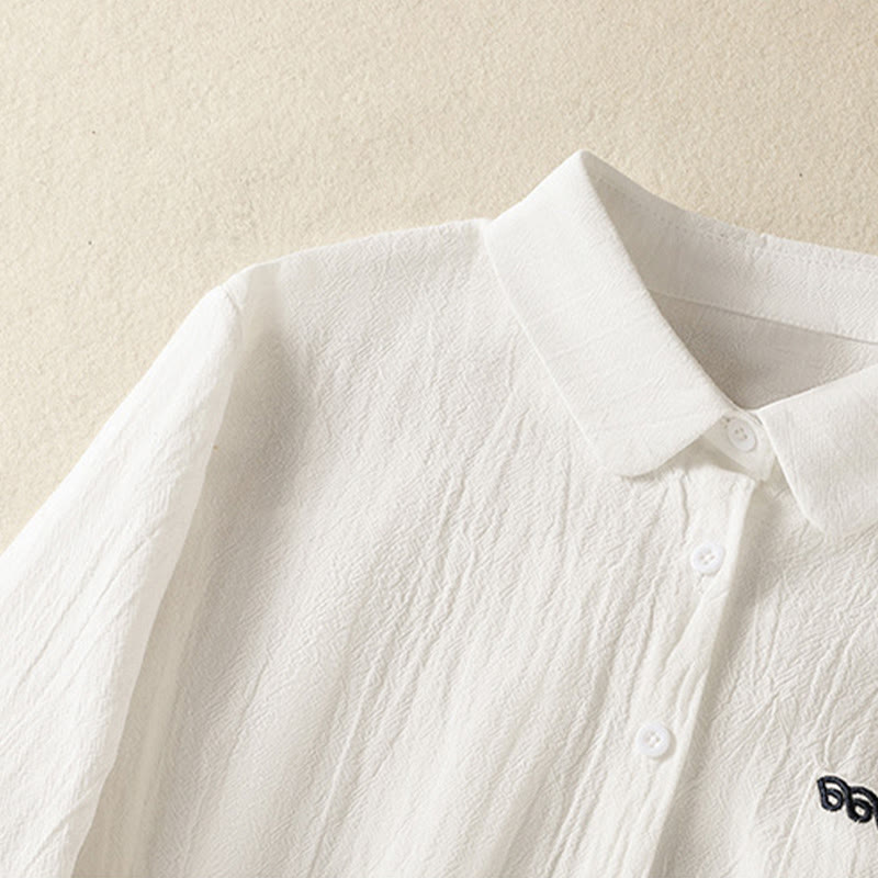 Chemise à manches longues en coton avec poche, style rétro printanier uni, ornée de broderies simples et de Buddha Stones - image 12