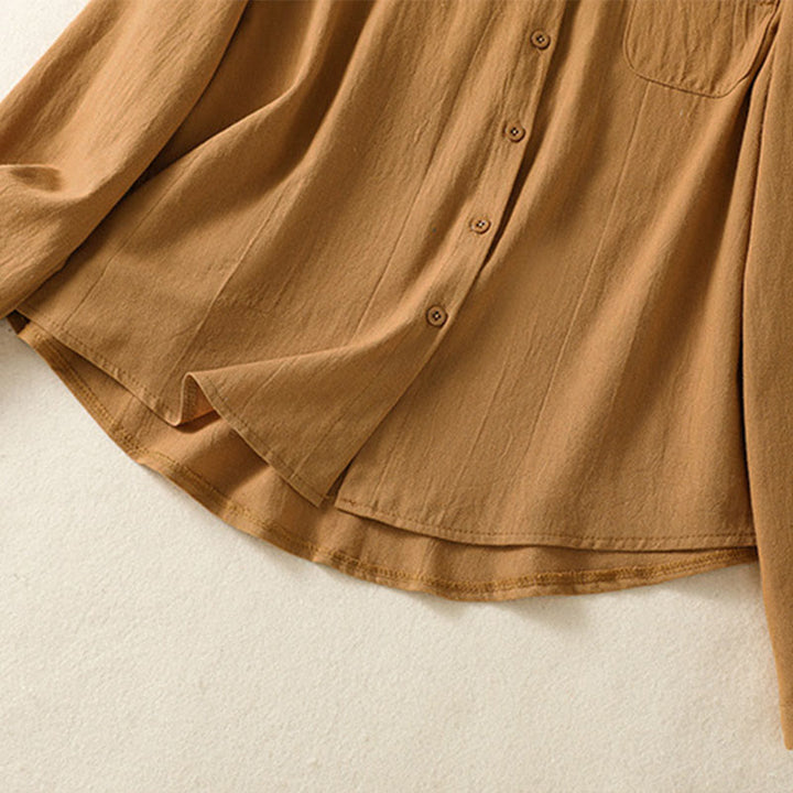 Chemise à manches longues en coton avec poche, style rétro printanier uni, ornée de broderies simples et de Buddha Stones - image 31