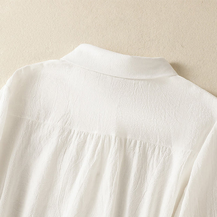 Chemise à manches longues en coton avec poche, style rétro printanier uni, ornée de broderies simples et de Buddha Stones - image 11