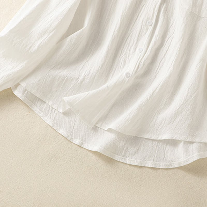 Chemise à manches longues en coton avec poche, style rétro printanier uni, ornée de broderies simples et de Buddha Stones - image 15