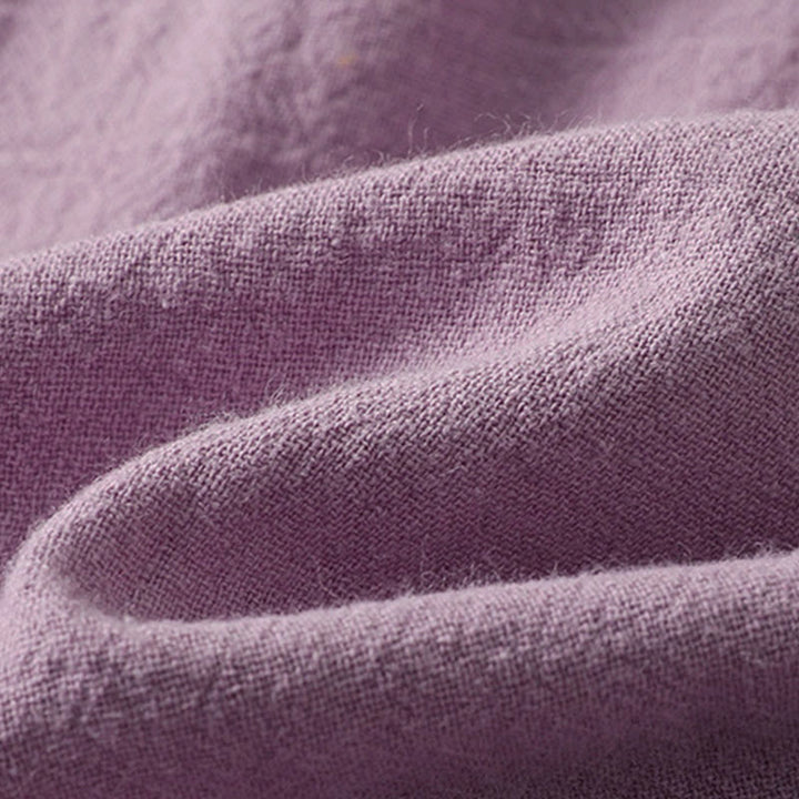 Chemise à manches longues en coton avec poche, style rétro printanier uni, ornée de broderies simples et de Buddha Stones - image 5