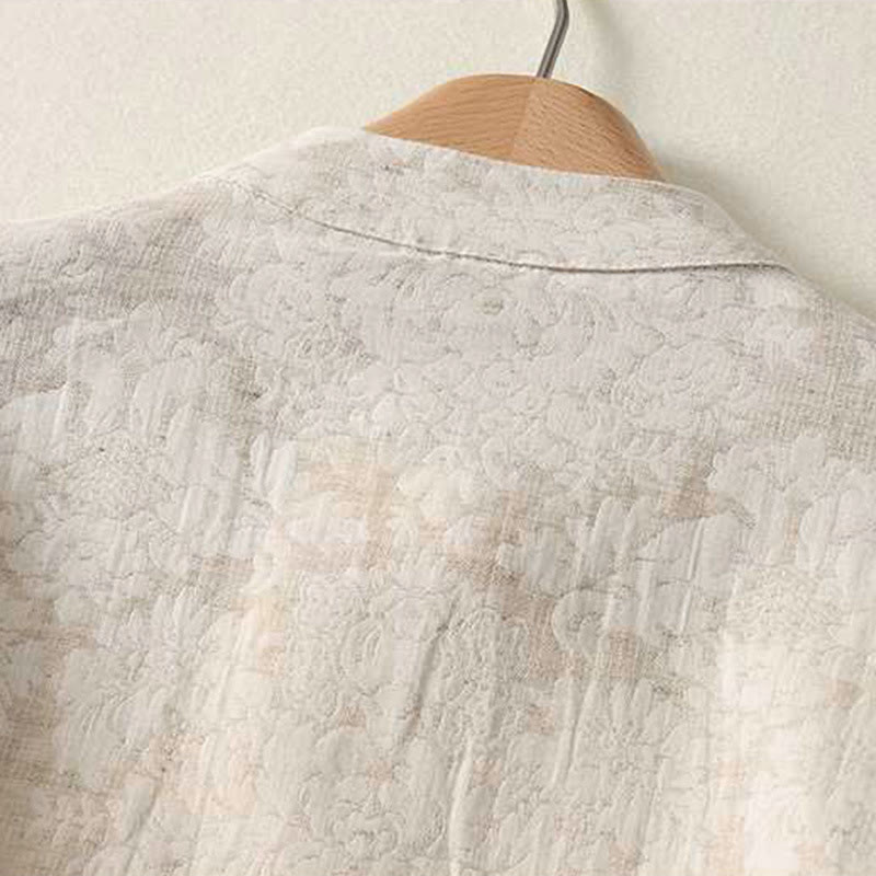 Chemise à manches longues en coton et lin Buddha Stones pour femme, motif texturé, fermeture à boutons brandebourg. - image 3