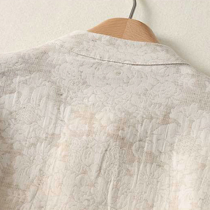 Chemise à manches longues en coton et lin Buddha Stones pour femme, motif texturé, fermeture à boutons brandebourg. - image 3