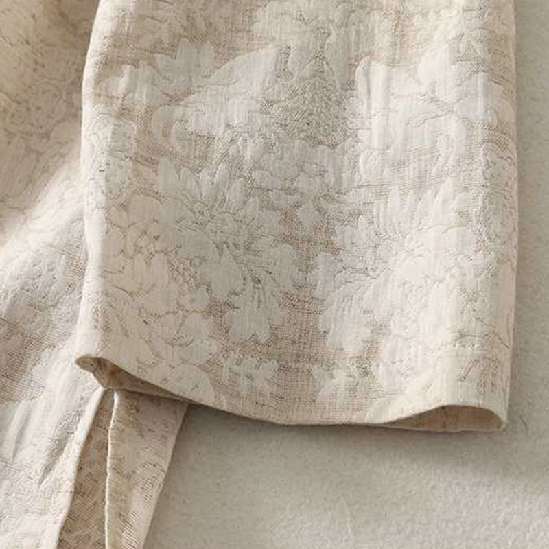 Chemise à manches longues en coton et lin Buddha Stones pour femme, motif texturé, fermeture à boutons brandebourg. - image 5