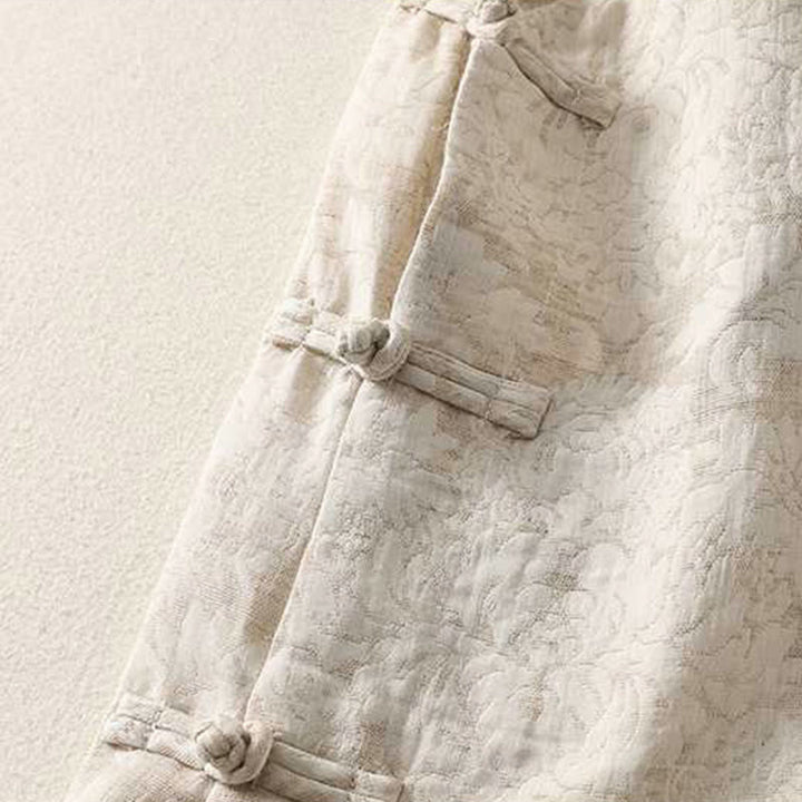 Chemise à manches longues en coton et lin Buddha Stones pour femme, motif texturé, fermeture à boutons brandebourg. - image 4