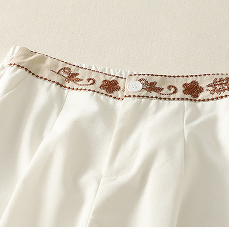 Pantalon large en coton avec poches, taille élastique brodée, motif Buddha Stones et fermeture éclair, pour femme. - image 4