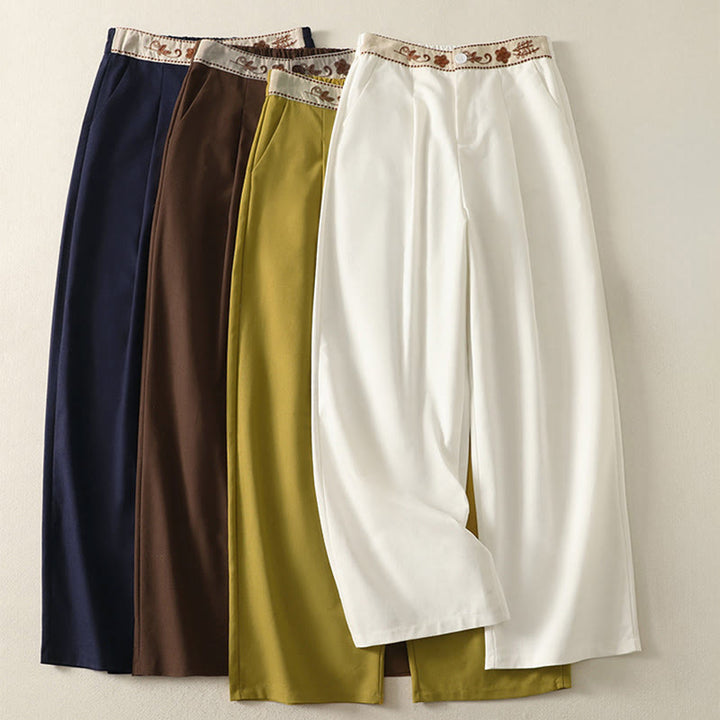 Pantalon large en coton avec poches, taille élastique brodée, motif Buddha Stones et fermeture éclair, pour femme. - image 0