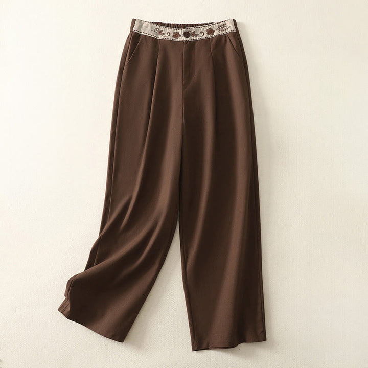Pantalon large en coton avec poches, taille élastique brodée, motif Buddha Stones et fermeture éclair, pour femme. - SaddleBrown - US8-10，UK/AU12-14，EU40-42 (2XL) - image 22