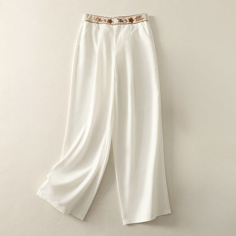 Pantalon large en coton avec poches, taille élastique brodée, motif Buddha Stones et fermeture éclair, pour femme. - Blanc - US8-10，UK/AU12-14，EU40-42 (2XL) - image 1