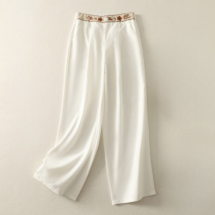 Pantalon large en coton avec poches, taille élastique brodée, motif Buddha Stones et fermeture éclair, pour femme. - Blanc - US8-10，UK/AU12-14，EU40-42 (2XL) - image 1