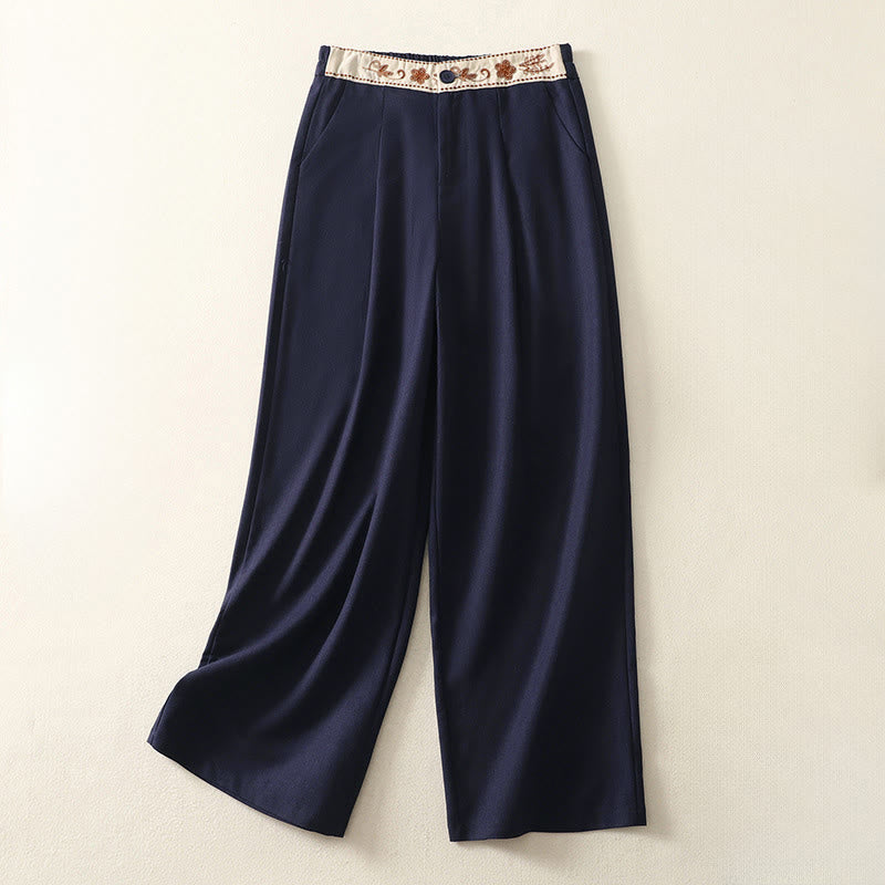 Pantalon large en coton avec poches, taille élastique brodée, motif Buddha Stones et fermeture éclair, pour femme. - Bleu nuit - US8-10，UK/AU12-14，EU40-42 (2XL) - image 16