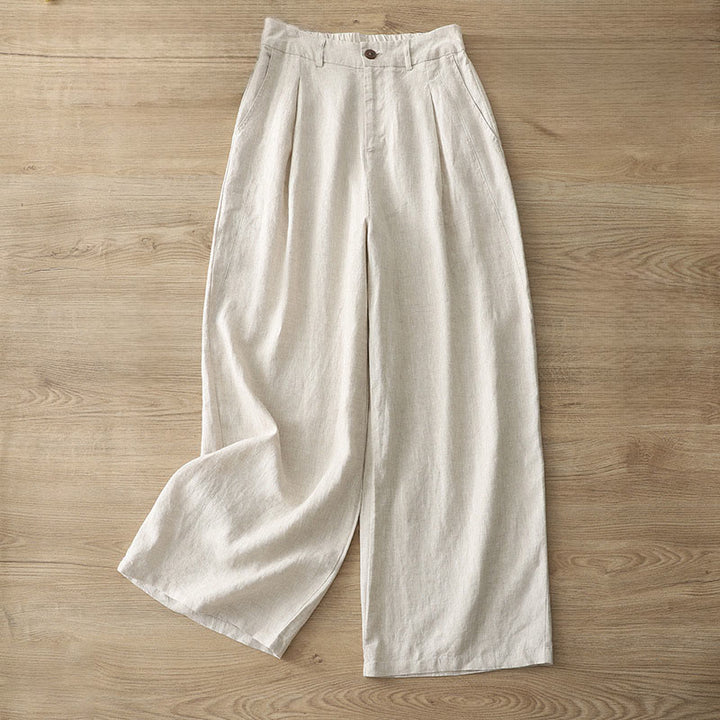 Pantalon large en coton avec poches, couleur unie, fermeture éclair, idéal pour l'automne et parfait pour les déplacements des femmes (Buddha Stones). - Lin - US12，UK/AU16，EU44 (2XL) - image 35