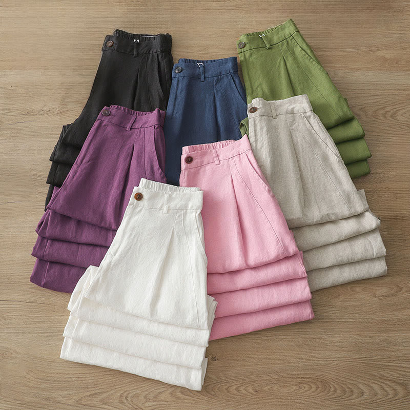 Pantalon large en coton avec poches, couleur unie, fermeture éclair, idéal pour l'automne et parfait pour les déplacements des femmes (Buddha Stones). - image 39