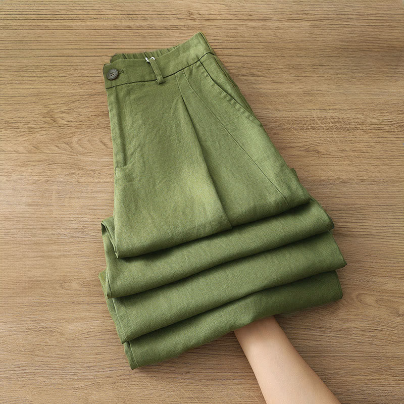 Pantalon large en coton avec poches, couleur unie, fermeture éclair, idéal pour l'automne et parfait pour les déplacements des femmes (Buddha Stones). - Vert olive - US12，UK/AU16，EU44 (2XL) - image 21