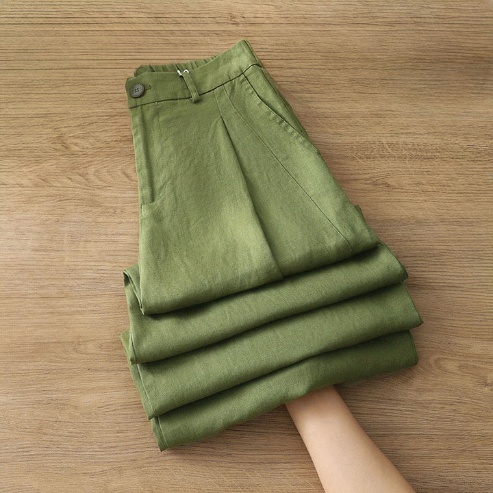 Pantalon large en coton avec poches, couleur unie, fermeture éclair, idéal pour l'automne et parfait pour les déplacements des femmes (Buddha Stones). - Vert olive - US12，UK/AU16，EU44 (2XL) - image 21