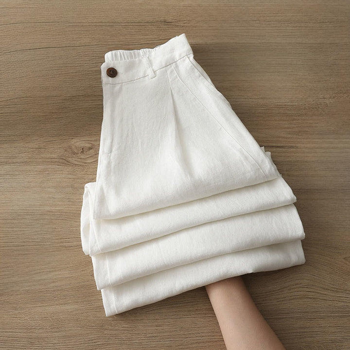 Pantalon large en coton avec poches, couleur unie, fermeture éclair, idéal pour l'automne et parfait pour les déplacements des femmes (Buddha Stones). - Blanc - US12，UK/AU16，EU44 (2XL) - image 5