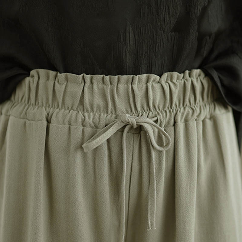 Pantalon large en coton et lin uni pour femme, avec cordon de serrage et poches, longueur cheville , de la Buddha Stones - image 5